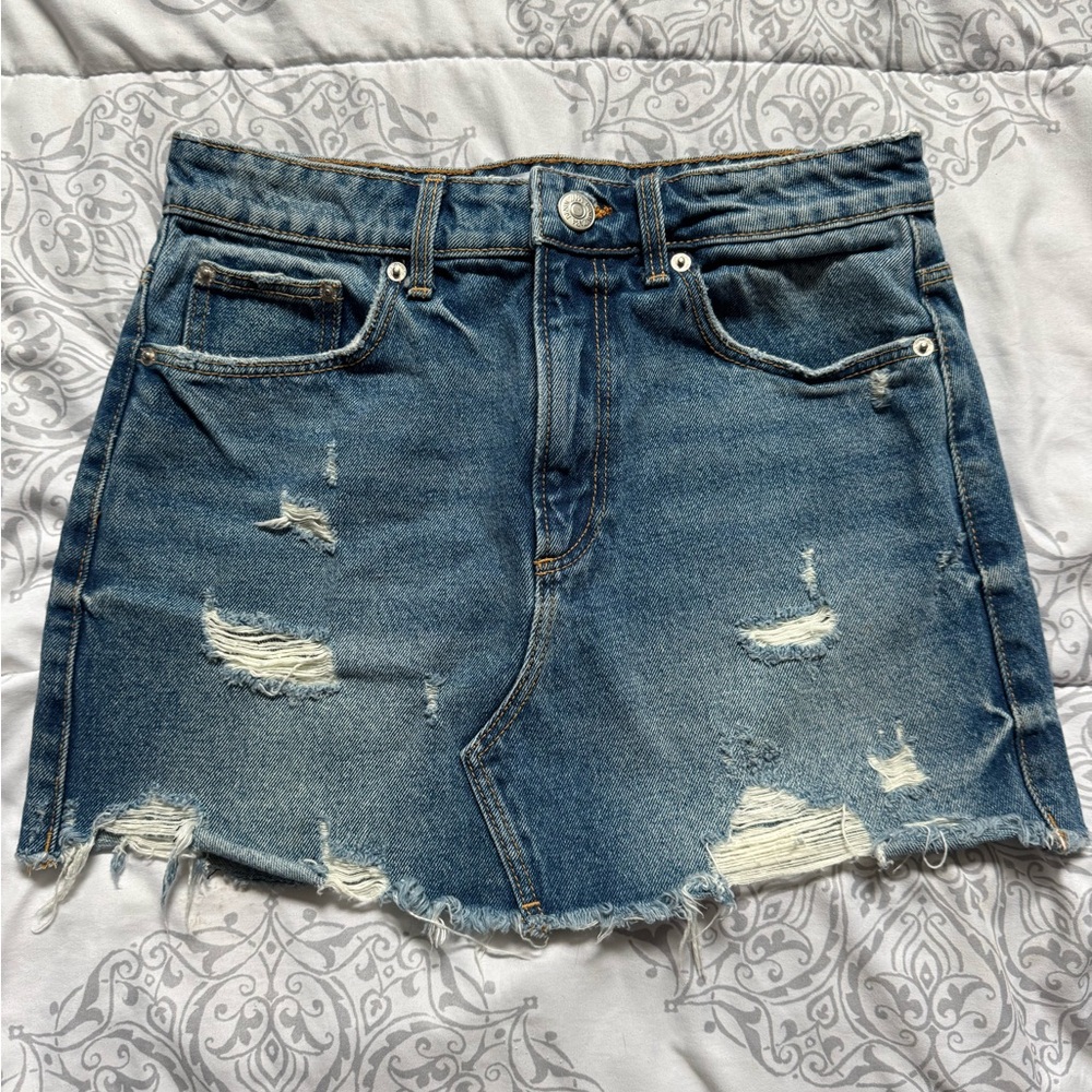 ZARA Distressed Denim Skirt